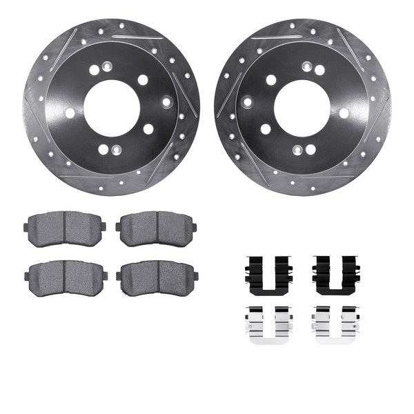 Dynamic Friction Co 7512-21017, Rotors-Drilled and Slotted-Silver w/ 5000 Advanced Brake Pads incl. Hardware, Zinc Coat 7512-21017